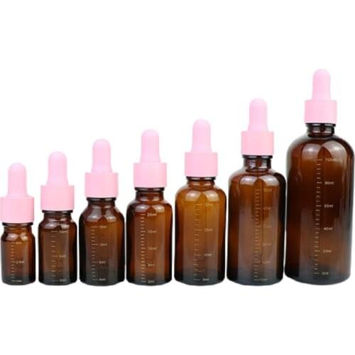 5ml 10ml 15ml 20ml 30ml 100ml Empty Brown Scale Glass Dropper Essential Oil Vials Pink Lid Cosmetic Packaging Bottle 15pieces