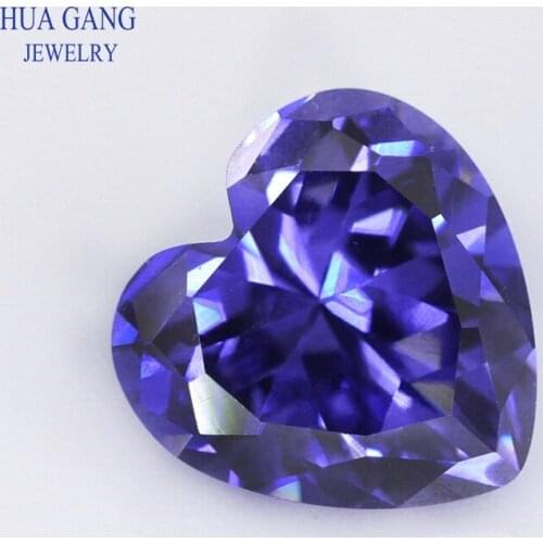 5A Tanzan Blue Heart Shape Cubic Zirconia Brilliant Cut Loose CZ Stone Synthetic Gems Beads For Jewelry 3x3-12x12mm