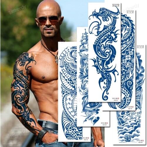 Large temporary tattoos full arm sleeve tattoo men totem tribal dragon desgins long lasting tattoo waterproof safe juice ink