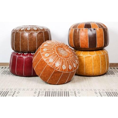 Monaco Style Ethnic Customs Genuine PU Leather Lazy Sofa Cushion Cover Without Core Round Shape Tatami Sitting Room Living Room