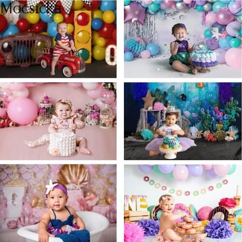 Children Cake Smash Backdrop Balloons Wall Floral Newborn Kids Birthday Portrait Background Studio Professional Photography Prop