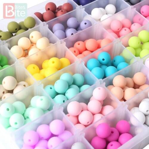 Bite Bites 30PCS 12mm Silicone Round Beads Teething Nacklace DIY For Pacifier Chain Baby Goods Food Grade Silicone Baby Teether