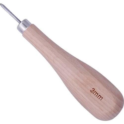 LMDZ 1PCS 3mm Leather Craft Wooden Diamond Rhombus Awl DIYLeather Stitching Sewing Awl Leathercraft Punch Tool