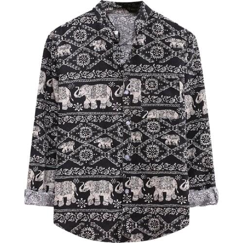 Shirts For Men 2021 Fahsion Men Cotton And Linen Printed Stand Collar Long-sleeved Shirt Hawaiian Beach Man Shirts High Quality