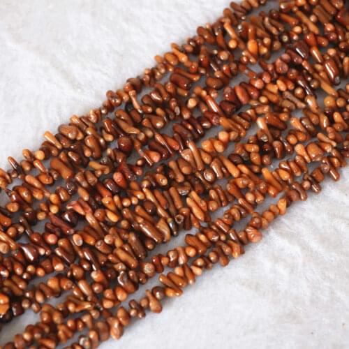 Natural brown coral irregular chip nugget gravel 5-7mm round loose beads high grade semi-precious jewels making 15inchB589