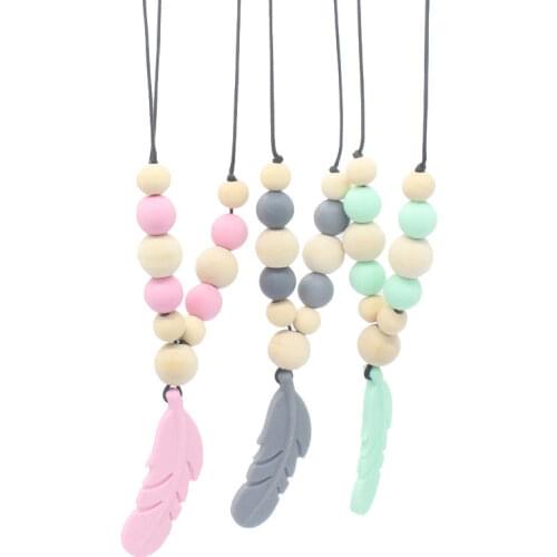 New Baby Chew toy Silicone Training Baby Teethers Necklace Feather Pendant Necklace Chewing Toy Beads Pacifier Clip Best Gifts