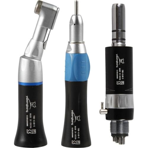 NSK Style Dental Contra Angle Low Speed Straight Handpiec Latch E-Type Air Motor 4Holes Black Color