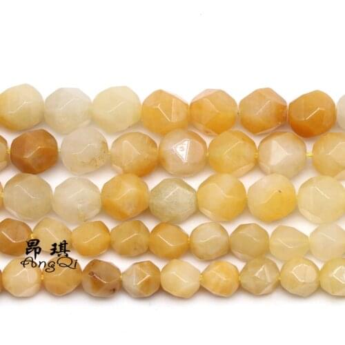 Faceted Natural Stone Yellow Jades Topazs Round Loose Beads 6 8 10mm Pick Size Spacer Beads For Jewelry Making DIY Bracelet 15