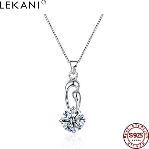 LEKANI 925 Sterling Silver Simple Clear Large Cubic Zirconia Pendant Necklaces For Women Fine Jewelry Valentines Day Gift