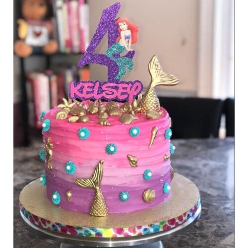 Personalise Ariel Little Mermaid Cake Topper; Custom Age Birthday Topper or Centerpiece; Princess Ariel Cake Topper with Name