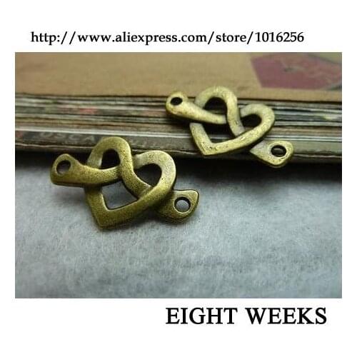 Zinc alloy pendant jewelry accessories diy handmade material charms 14 * 22 mm hearts connection