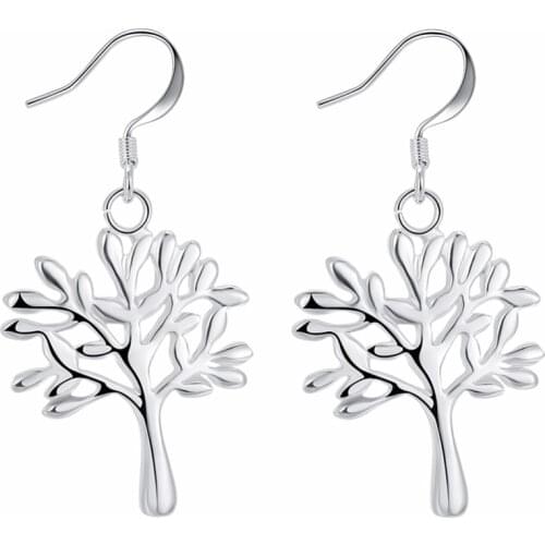 Hot silver jewelry creative tree tree retro earrings womens temperament jewelry high-grade silver earrings 925 silver ear hook