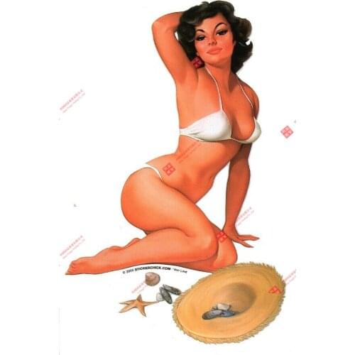 Sexy Beach Babe Straw Hat Pinup Girl Sticker/decal Decal Bumpersticker Car Window Body Decorative Stickers Accessories