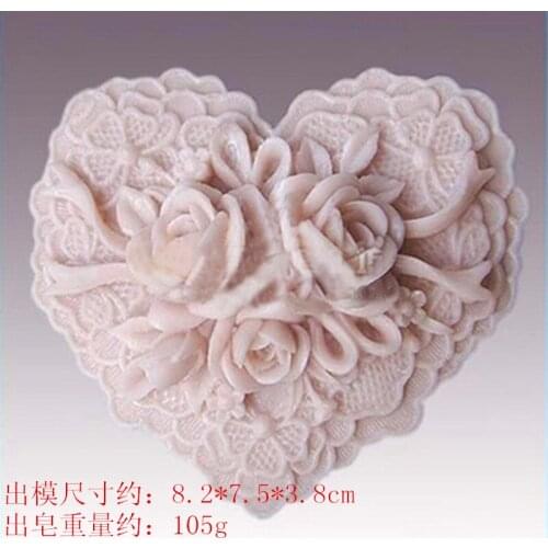 DIY Craft silica gel molds Rose pattern heart shape soap cake making food grade silicone mods