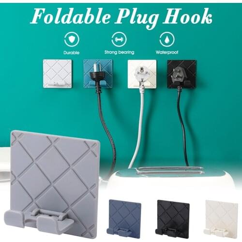 Foldable Socket Hook Adhesive Power Plug Socket Holder Plastic Wall Door Hanger For Room Kitchen Wall Storage Organizer