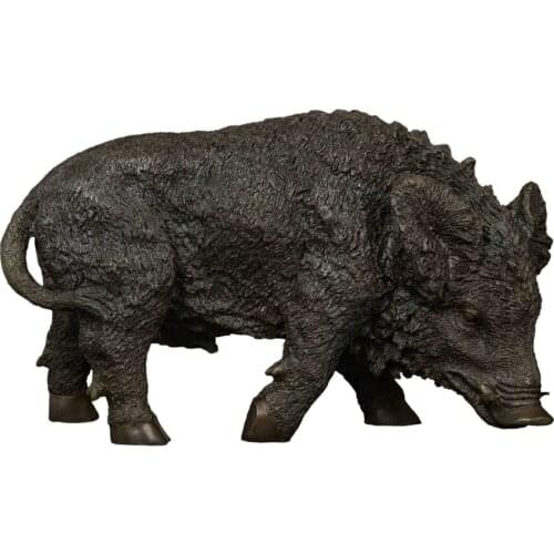 Wild Boar Pure Bronze Statue Animal Sculpture Wildlife Pig Art Home Living Room Decor Ornament