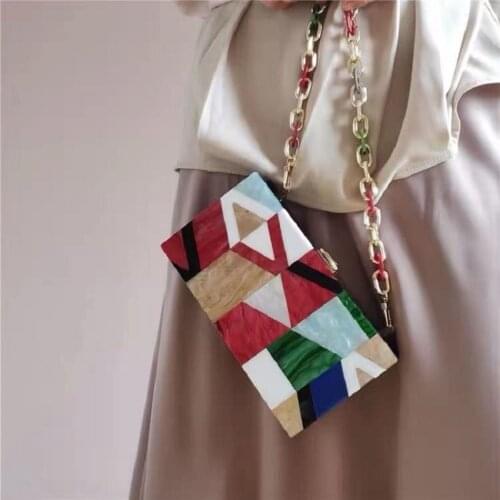New Women Messenger Bags Brand Fashion Luxury Acrylic Geometric Lattice Patchwork Handbag Party Prom Clutch Woman Evening Bag