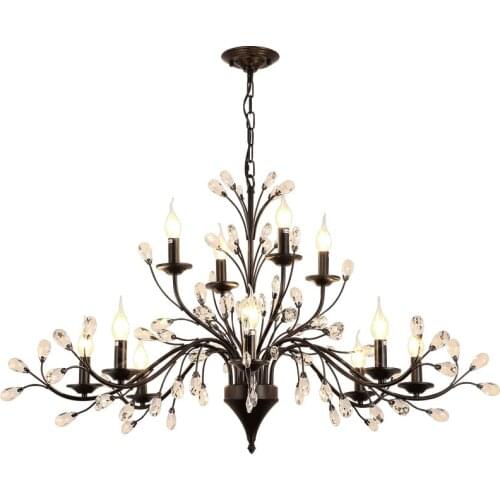 LED Crystal Chandelier for Living Room Dining Kitchen Hall Black Candle Ceiling Pendant Lamp Bedroom Decorative Light