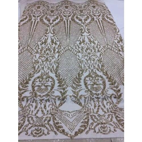 High quality L-204 African French net tulle Lace Fabric for party Hot selling glued glitter sequins lace fabric