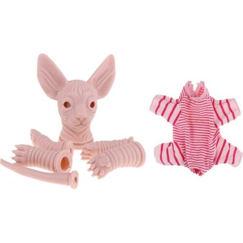 High Quality Silicone Sphynx Cat 18inch Reborn Kits Sphynx Cat Limb Mold With Clothes Realistic Cat Model Doll DIY Handwork
