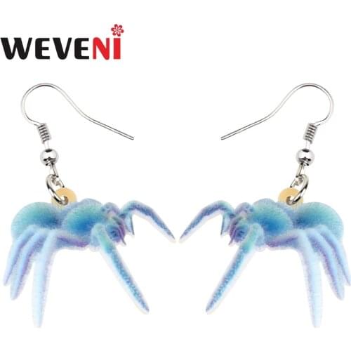 WEVENI Acrylic Halloween Blue Spider Earrings Drop Dangle Trendy Animal Jewelry For Women Girls Party Accessories Dropship