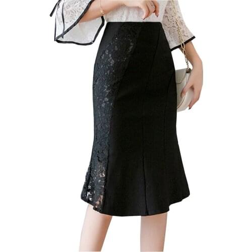 S-5XL Fashion High Waist A-line Skirt 2019 Spring Summer Skirts Womens Midi Skirt Lace Patchwork Plus Size Skirts