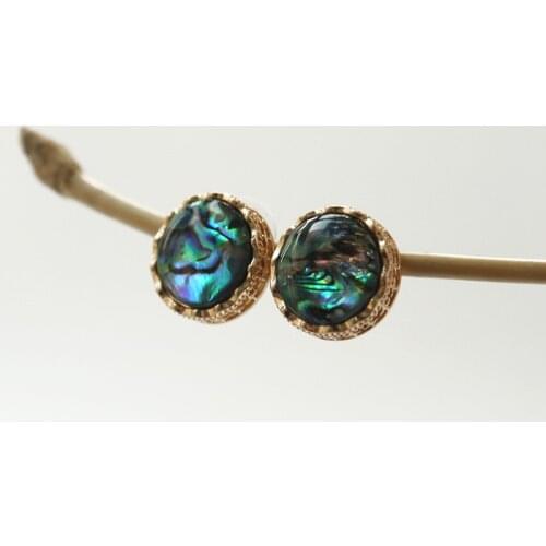 Boho Handmade Womens Stud Earring Gold Color Accessories Jewelry Gift with Natural Mother of Pearls Green/White Two Colors