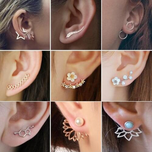 Crystal Flower Stud Earrings for Women Fashion Jewelry Rhinestones Earrings Geometric Leaf Earings Gift for Best Friend