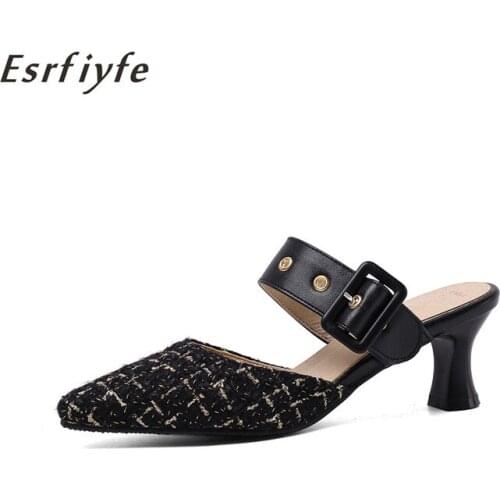 ESRFIYFE Summer Fashion Women Pointed Toe Slipper Mixed Color High Heels Outsides Ladies Slides Luxury Mules Shoes Large Size 17