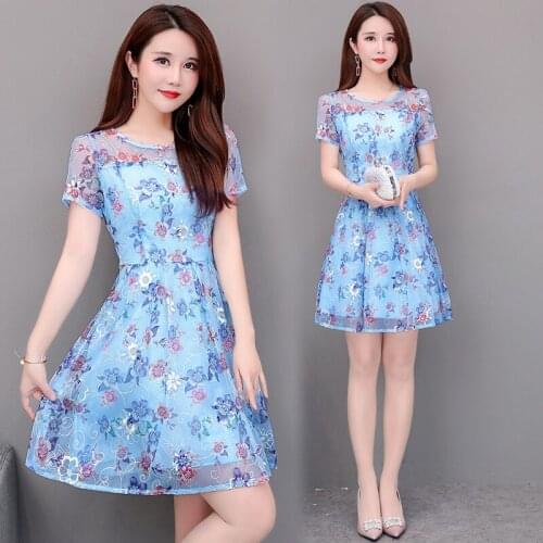 Women Casual Mini Dress 2020 Summer fashion printing short sleeve vestidos Bohemian style elegant O-neck Dress Large Size V682