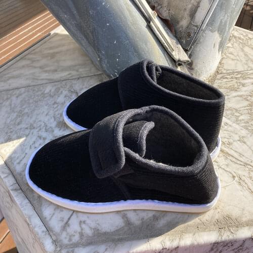 Men Women Fleece Padded Handmade Shoes Retro Corduroy Slip-on Feet-Warmer Shoes Winter Kungfu Tai Chi Exercise Comfortable Boots