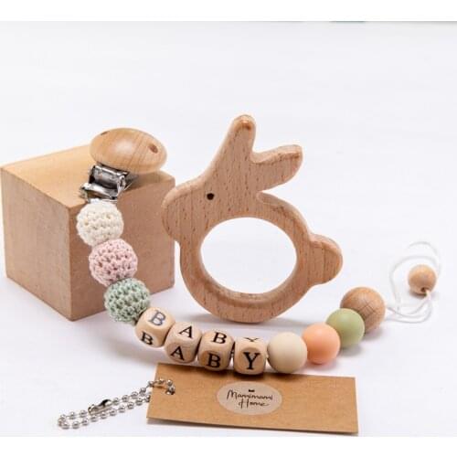 1set Baby Pacifier Chain Personalize Name Pacifier Clip Wooden Dummy Chain Holder Cute Soother Chain Baby Teething Toy Baby Chew