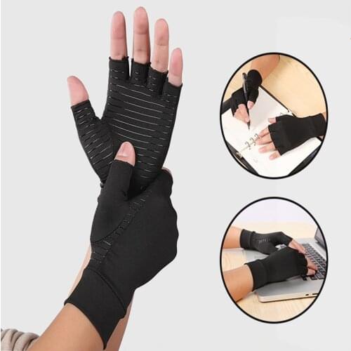 1 Pair Compression Arthritis Gloves Women Men Joint Pain Relief Half Finger Brace Therapy Wrist Support Anti-slip Therapy Gloves