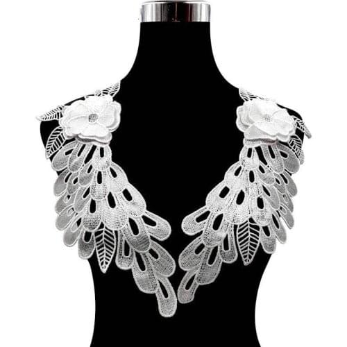 1Pair of Lace Flower Wings Patches Sewing on Embroidered Large Lace Applique Wedding Dress Evening Party Costume DIY Accessories