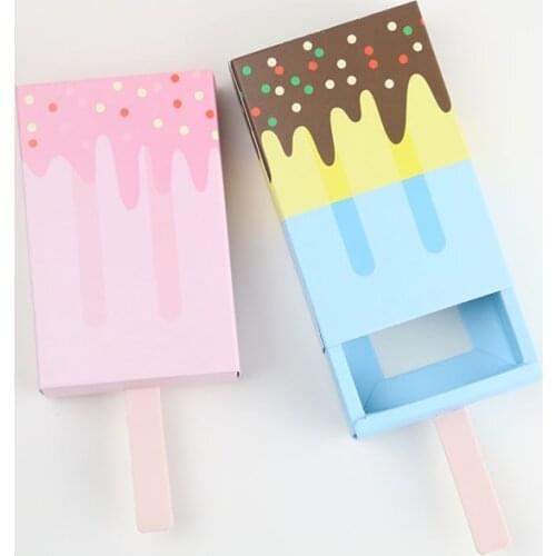 10pcs/lot Ice Cream design Favour Boxes Pink Blue Baby Shower Candy Box Large Party Favour Boxes for Birthday Party Supplies