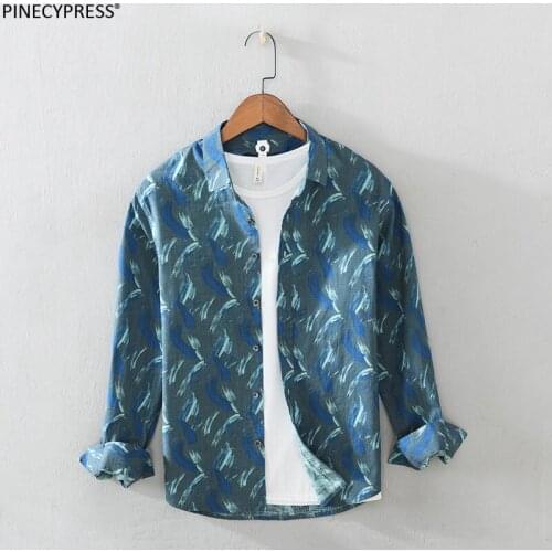 100% Cotton Anti-static Anti-pilling Fashion Floral Quality Man Spring Summer Autumn Long Sleeve Male Men Casual Shirt