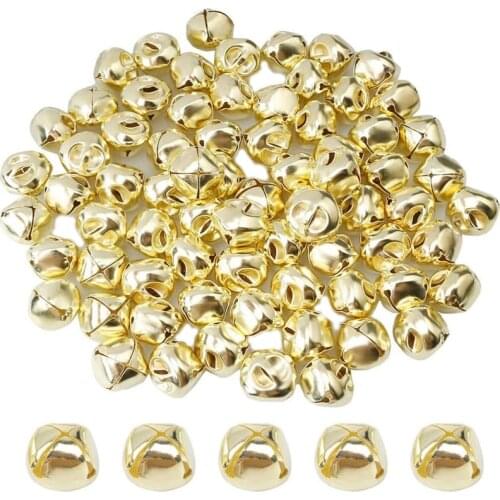 100 Pieces Jingle Bells 15mm Metal Jingle Bells Mini Craft Bells Beads for DIY Gold