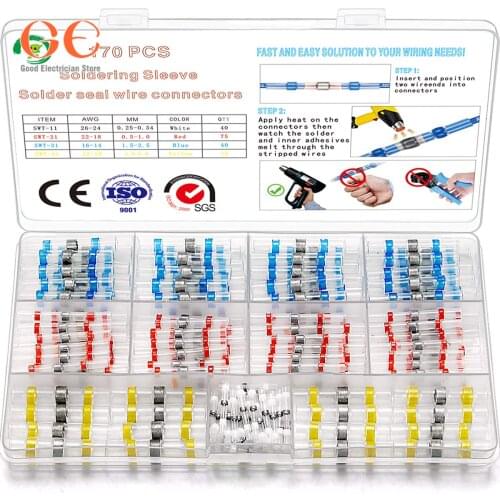 170PCS Solder Seal Wire Connectors Waterproof Solder Butt Connector Kit Insulated Automotive Marine Electrical Wire Terminals