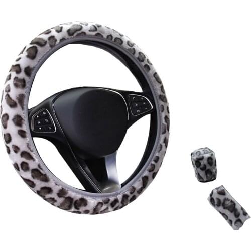 3Pcs/set Fashion Leopard Printed Steering Wheel Cover Hand Brake Gear Protective Cap for Car Auto Accessories Y5GF