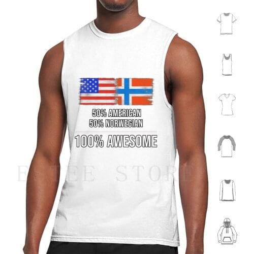 50% American 50% Norwegian 100% Awesome-Norway Flag Gift For Norwegian Tank Tops Vest Sleeveless Friend Dad Mom Uncle