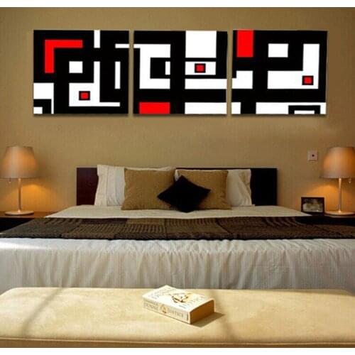 JIE DO ART 3 Panel Abstract Picture White Red And Black Geometric Figure Wall Art Painting Print Canvas For Home Decoration
