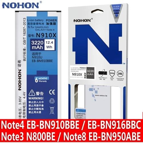 NOHON Battery For Samsung Galaxy Note 2 3 4 8 Note8 N9500 Note4 N9100 N910X Note3 NFC N9000 Note2 N7100 Original Phone Bateria