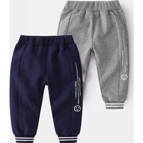 Boys Letter Pants Spring Autumn Pure Cotton Smiley Sweatpants 2021 New Sports Pants Casual Pants Kids School Trousers