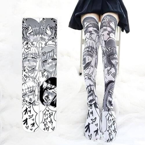 Fashion girl Sexy Thin Stockings Printed Anime Cartoon Funny whimsy Cute Girl Cosplay Black High Knee Stockings For Gift