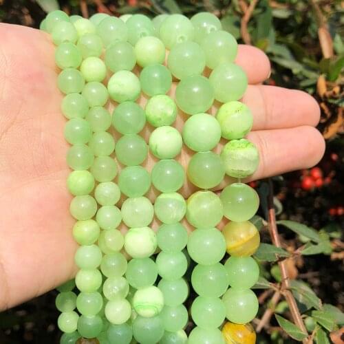 Flower Green Natural Jades Stone Beads Round Loose Stone Beads For Jewelry Making DIY Bracelet Necklace Size 6/8/10/12mm 15