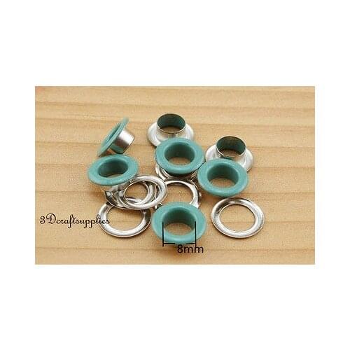 Eyelets metal with washer grommets green round 80 sets 8 mm G84C