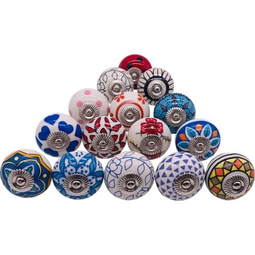 Multi-Pattern Ceramic Cabinet Knobs Colorful Boho Style Set Dresser Drawer Cupboard Pull Handle 40mm Round knobs with Screws
