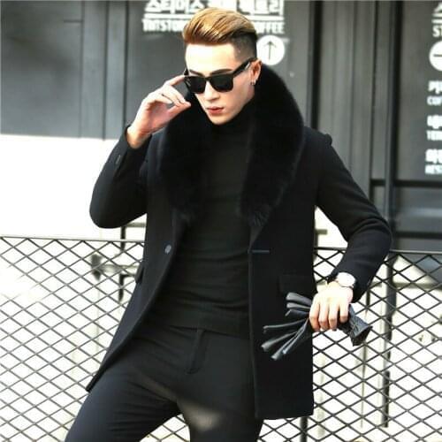 Coat for Men Autumn Winter Jacket Man Real Fox Fur Collar Plus Size Long Mens Coats and Jacket Manteau Homme M2988 KJ817