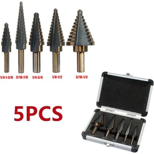 5pPCS Pagoda Drill Bit Triangle Shank Black And Yellow Step Drill Step Drill Bit High Speed Steel Hole Opener Set