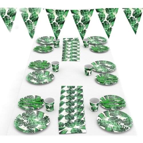 Hawaiian Party Decorations Disposable Tableware Sets Palm Leaves Banner Plate Cup Summer Tropical Party Wedding Home Decoration